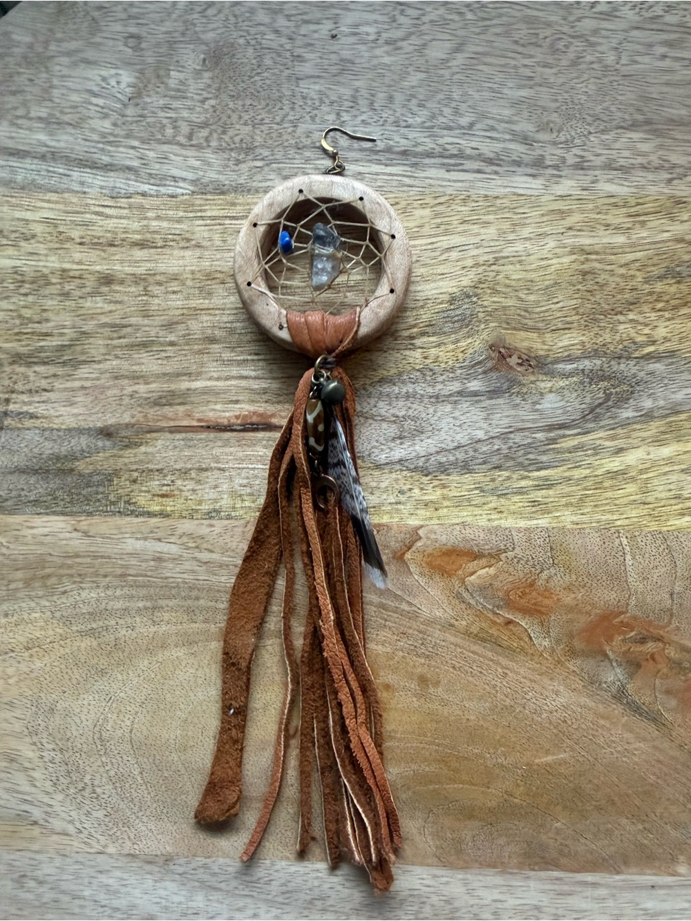 Boho Dreamcatcher Fringe Earring in Tan and Natural